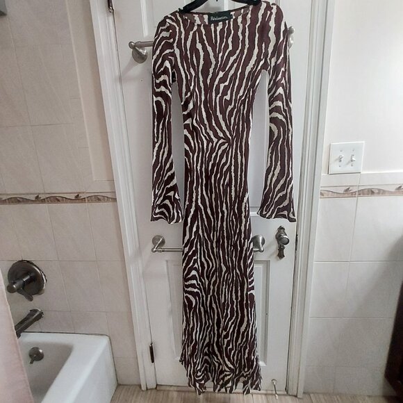 Realisation Par Brown Zebra Animal The Gia Maxi Silk Dress - Picture 2 of 10